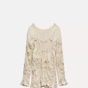Zara Cream Ruffled Long Sleeve Blouse